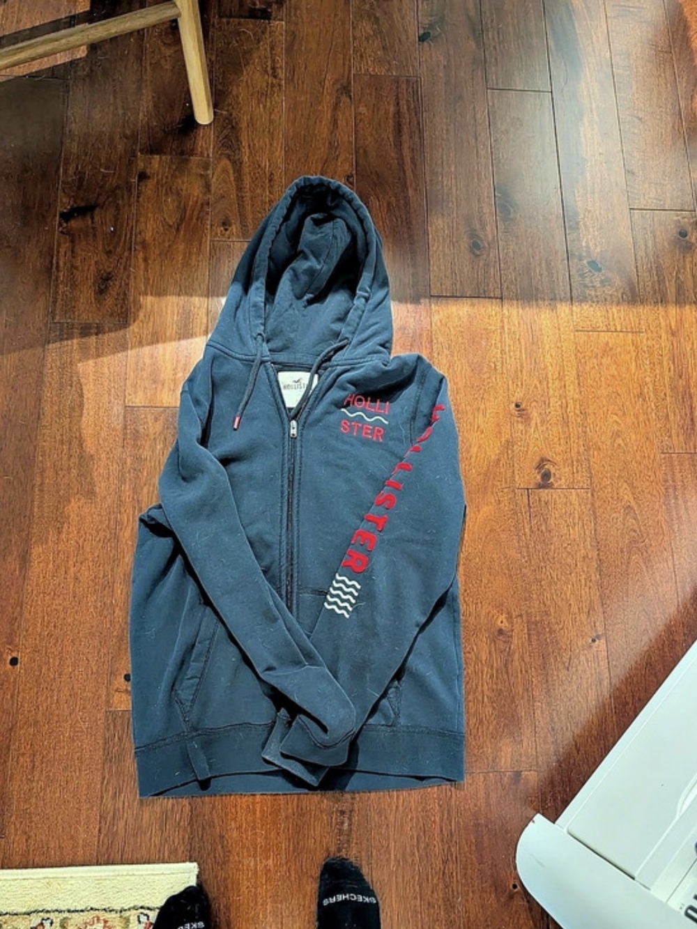 Hollister Men's Graphic Zip Hoodie in Blue